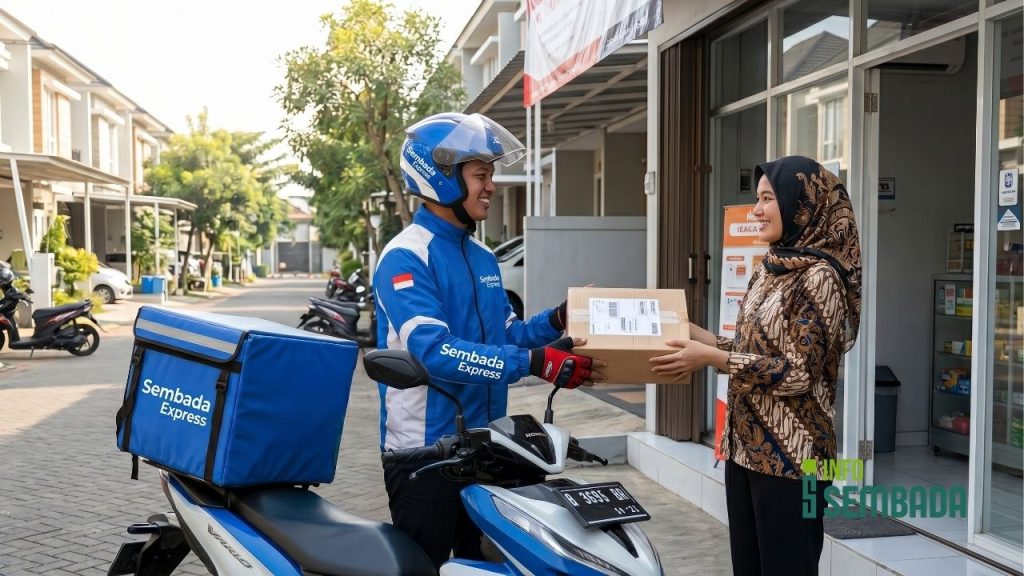 Kurir motor lokal sedang menyerahkan paket kepada pemilik usaha UMKM di Sleman.
